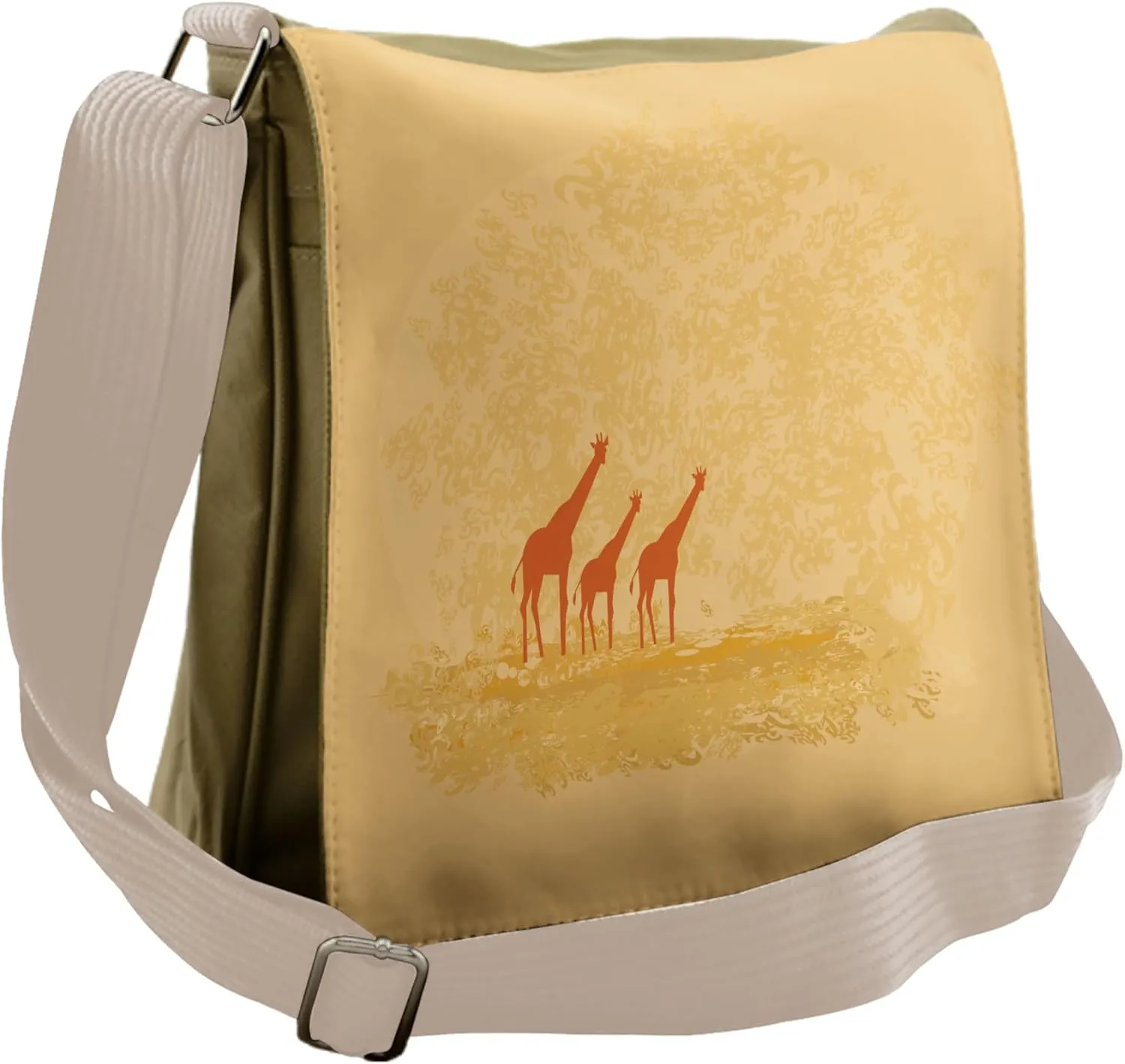Ambesonne Retro Messenger Bag, Retro Savannah Wild Giraffes, Unisex Cross-body