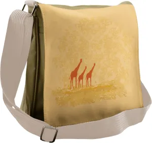 Ambesonne Retro Messenger Bag, Retro Savannah Wild Giraffes, Unisex Cross-body