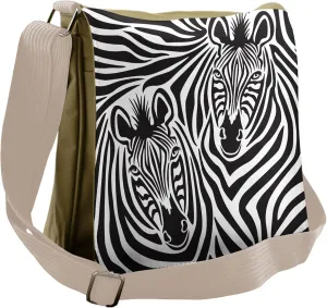 Ambesonne Savannah Messenger Bag, Zebras Eyes and Face Art, Unisex Cross-body