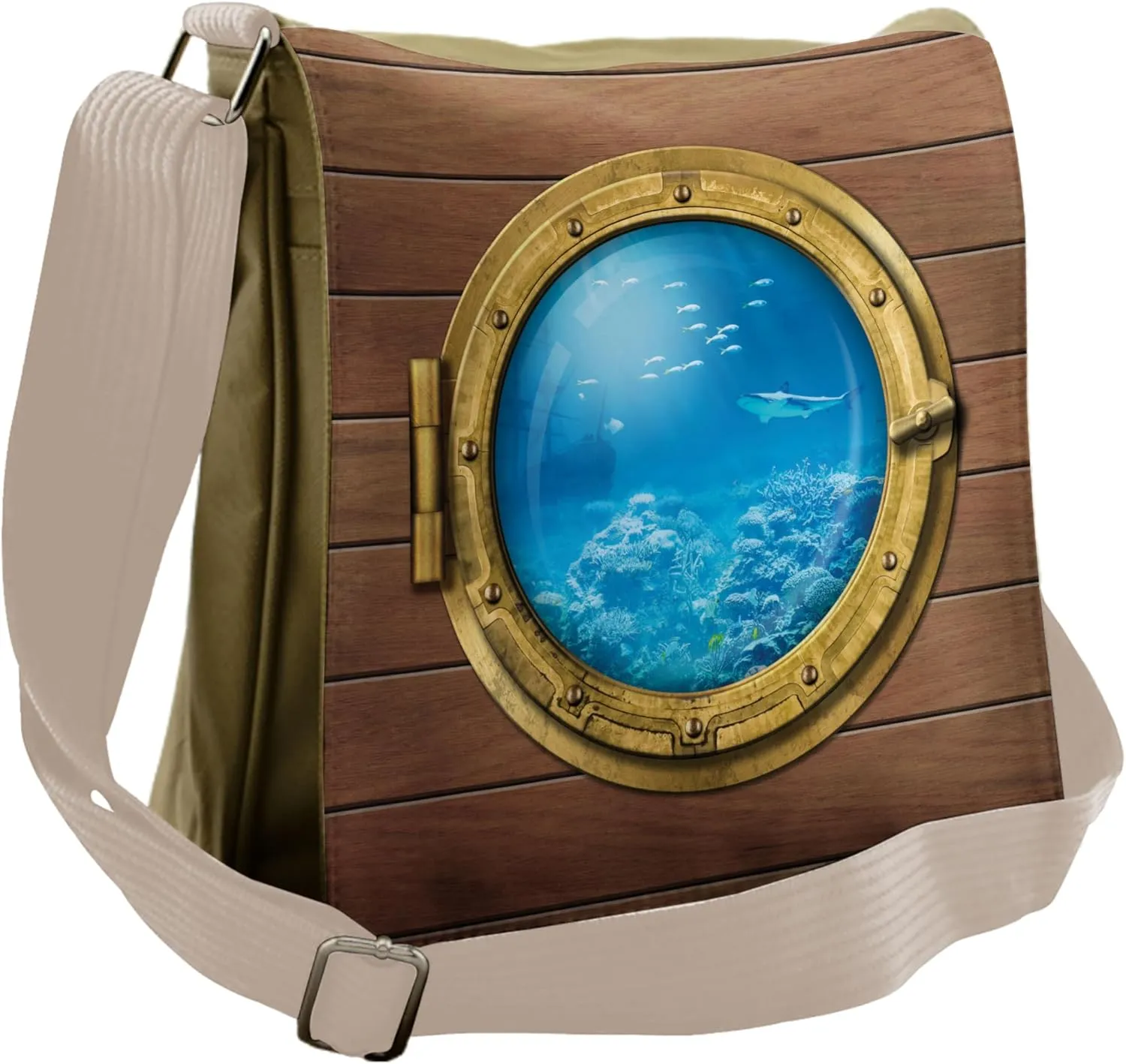 Ambesonne Shark Messenger Bag, Submarine Chamber Window, Unisex Cross-body