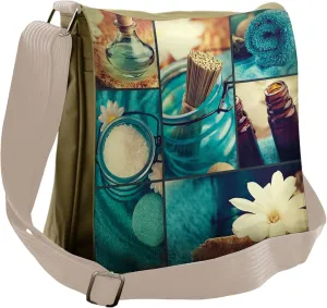 Ambesonne Spa Messenger Bag, White Daisies Collage, Unisex Cross-body