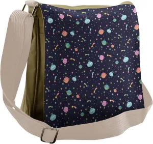 Ambesonne Space Messenger Bag, Alien Planets Asteroid, Unisex Cross-body