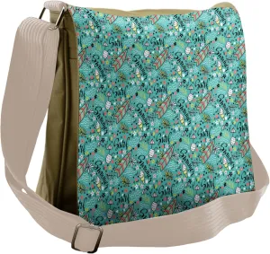 Ambesonne Surfboard Messenger Bag, Tropic Floral Design, Unisex Cross-body