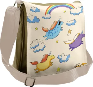 Ambesonne Unicorn Messenger Bag, Pastel Flying Pony Art, Unisex Cross-body