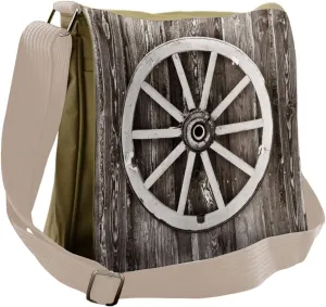 Ambesonne Wagon Wheel Messenger Bag, Timber Wall, Unisex Cross-body