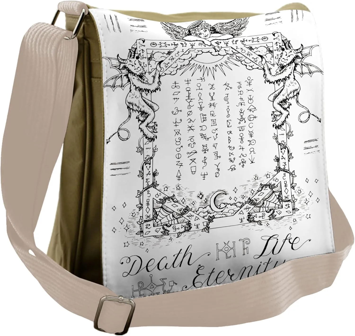 Ambesonne White Messenger Bag, Gothic Medieval Magic, Unisex Cross-body