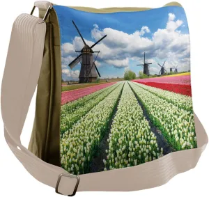 Ambesonne Windmill Messenger Bag, Vivid Farmland Scenic, Unisex Cross-body