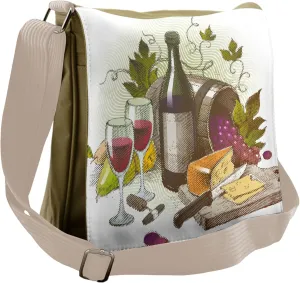 Ambesonne Wine Messenger Bag, Vintage Wine and Cheese, Unisex Cross-body