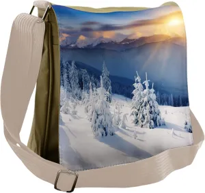 Ambesonne Winter Messenger Bag, Tops Dramatic Sky Alpine, Unisex Cross-body