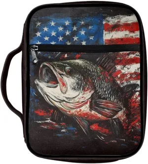 American Flag Patriotic Bible Covers for Men Women Bass Fish Print Bible Bag with Handle Carrying Tote Bag Church Bag Scripture Study Bible Protector