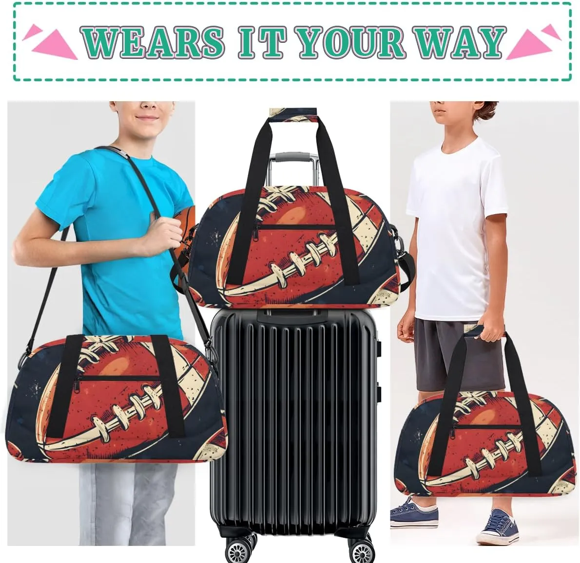 American Football Boys Girls Gym Bag Dance Perform Training Duffel Bags Weekender Carry-On Tote Luggage Bag Ideal for School Practice or Overnight Trips