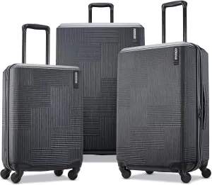 American Tourister Stratum XLT Expandable Hardside Luggage with Spinner Wheels, Jet Black, 3-Piece Set (20/24/28)