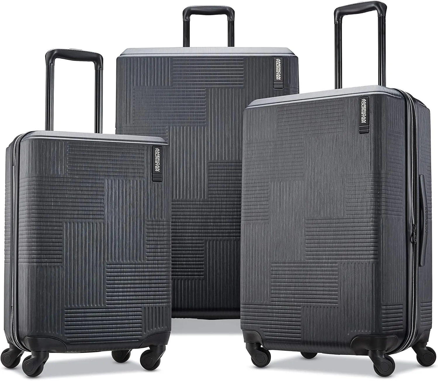 American Tourister Stratum XLT Expandable Hardside Luggage with Spinner Wheels, Jet Black, 3-Piece Set (20/24/28)
