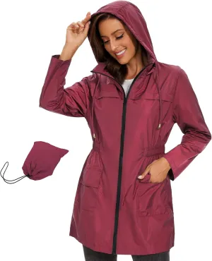 American Trends Rain Jacket Women Waterproof with Hood Windbreaker Jacket Travel Rain Coat Packable Lightweight Long Raincoat
