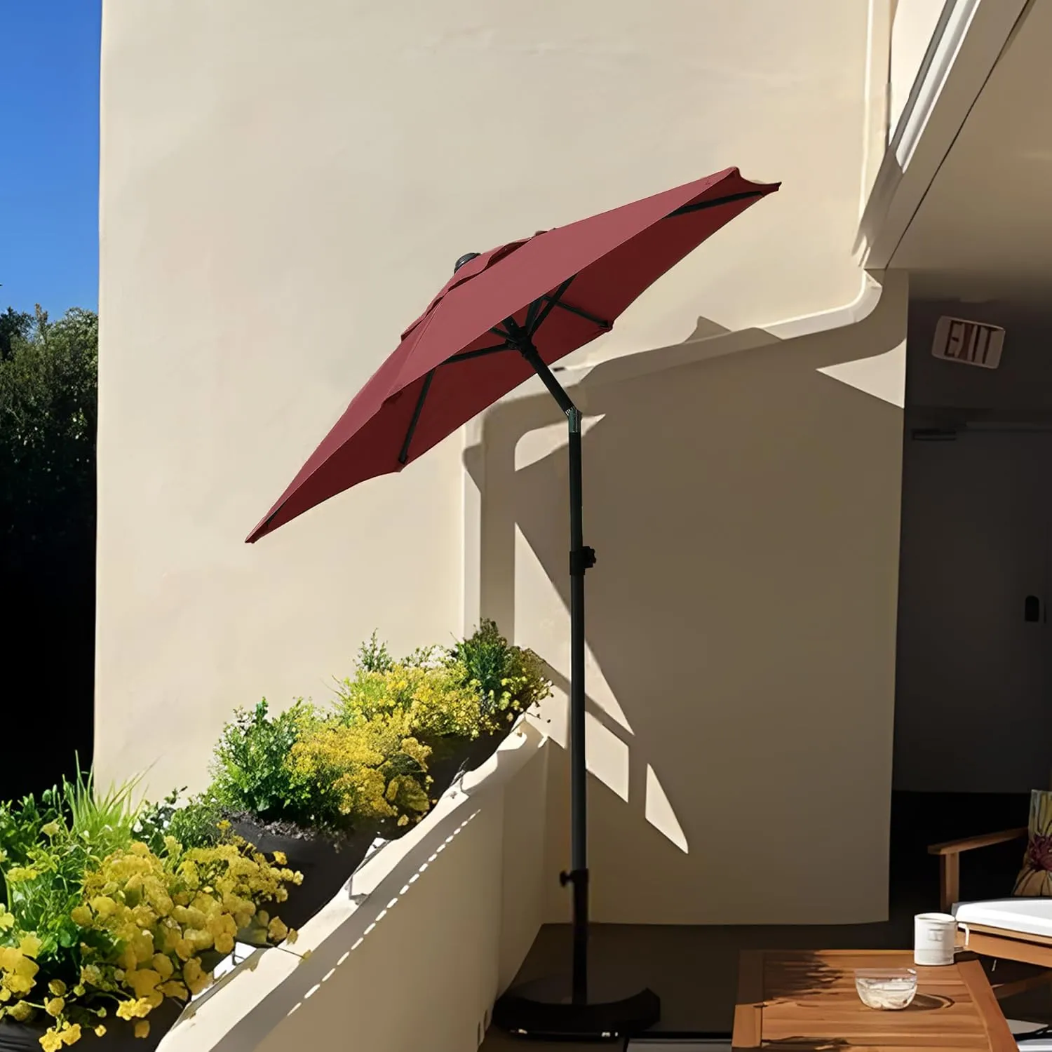 AMMSUN 5.8ft Patio Umbrella Outdoor Table Umbrellas with Push Button Tilt, UPF50  Premium Steel Pole and Ribs for Deck, Lawn, Garden, Backyard & Pool (Burgundy)