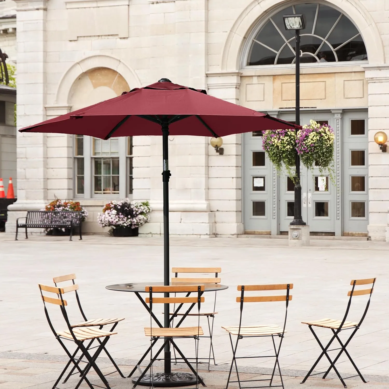 AMMSUN 5.8ft Patio Umbrella Outdoor Table Umbrellas with Push Button Tilt, UPF50  Premium Steel Pole and Ribs for Deck, Lawn, Garden, Backyard & Pool (Burgundy)