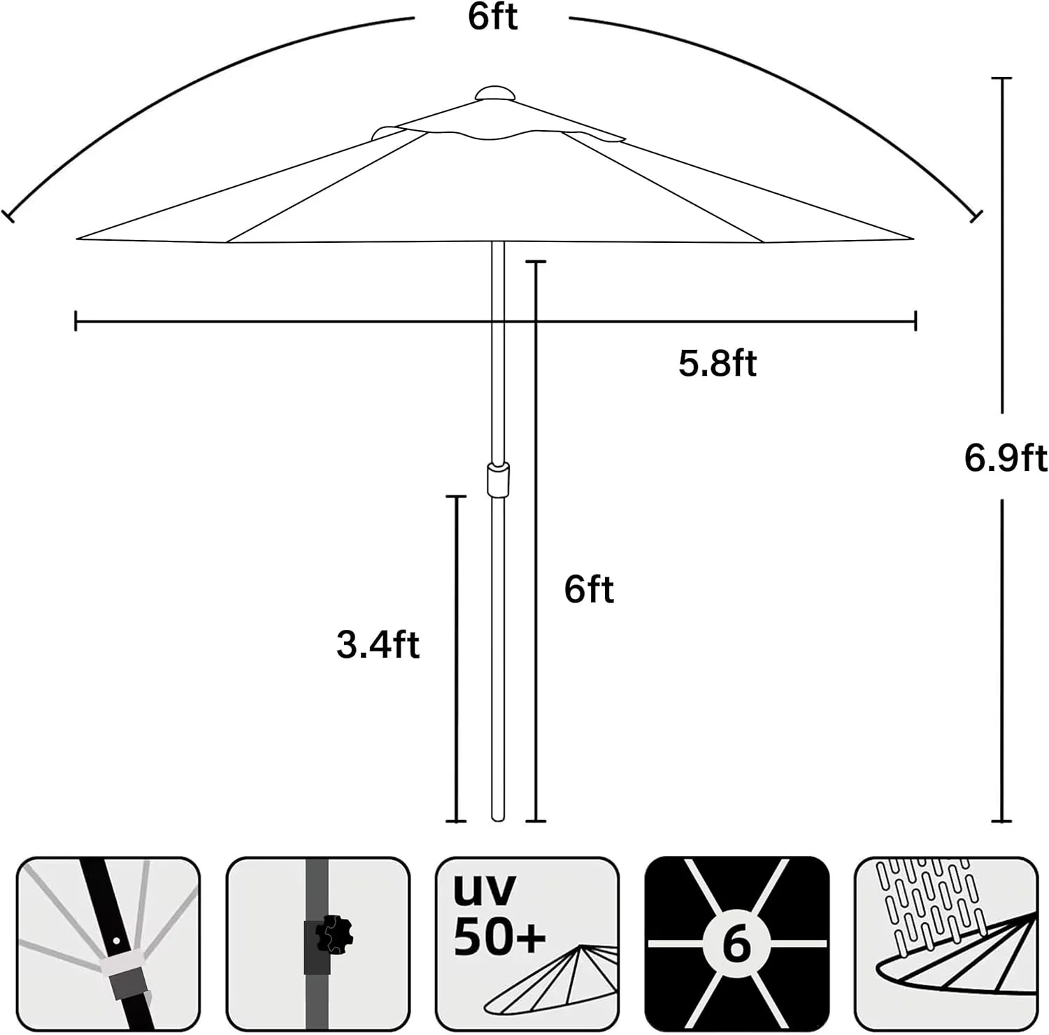 AMMSUN 5.8ft Patio Umbrella Outdoor Table Umbrellas with Push Button Tilt, UPF50  Premium Steel Pole and Ribs for Deck, Lawn, Garden, Backyard & Pool (Burgundy)