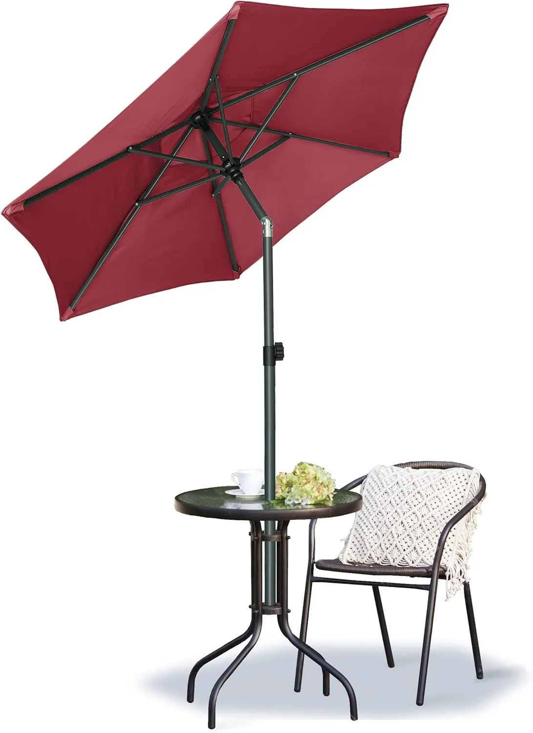AMMSUN 5.8ft Patio Umbrella Outdoor Table Umbrellas with Push Button Tilt, UPF50  Premium Steel Pole and Ribs for Deck, Lawn, Garden, Backyard & Pool (Burgundy)