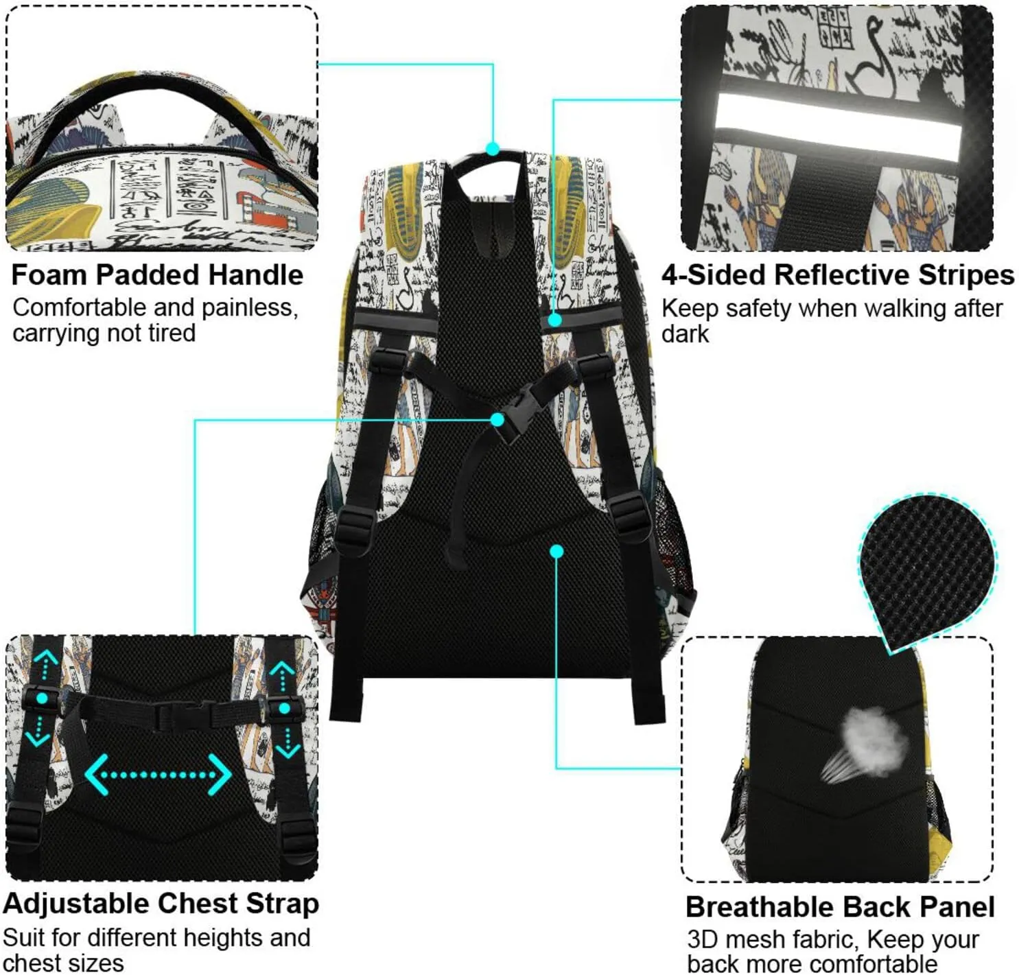 Ancient Egypt Theme Backpack for Girls Kids Boys School Bookbags,Student Laptop Backpack Carrying Bag Casual Lightweight Travel Sports Day Packs
