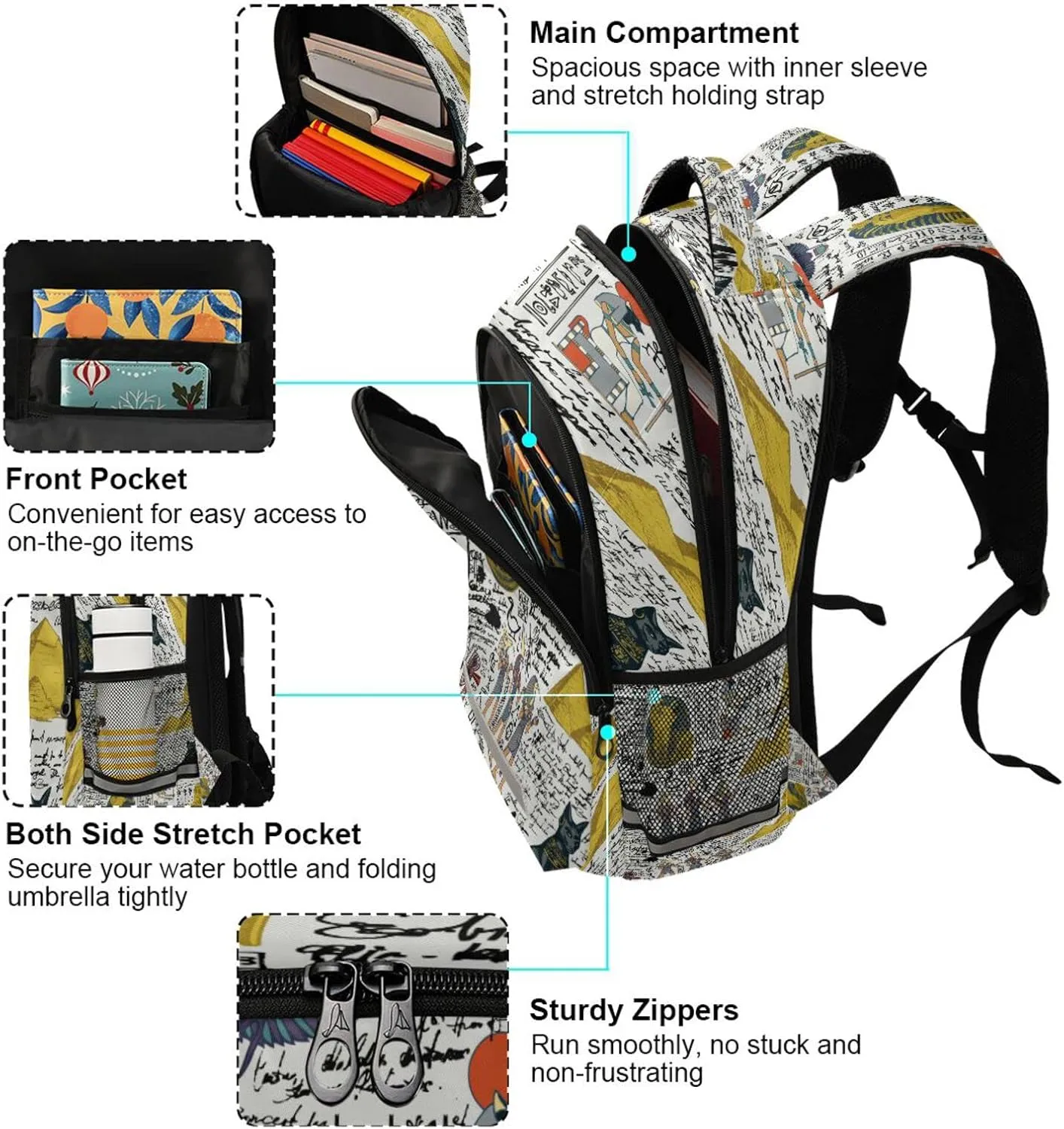 Ancient Egypt Theme Backpack for Girls Kids Boys School Bookbags,Student Laptop Backpack Carrying Bag Casual Lightweight Travel Sports Day Packs