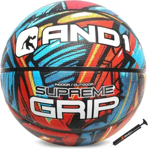 AND1 Supreme Grip Official Regulation Size 7 (29.5 inches) Rubber Basketball - Deep Channel Construction Streetball, Made for Indoor Outdoor Games