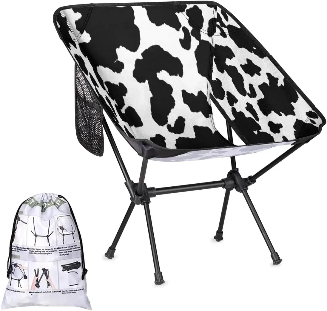 Animal Cow Print Camping Chair Lightweight Portable Folding Camp Chairs for Adults Easy Installation for Camping Fishing Hiking Picnic Travel Festival Supports 176lbs