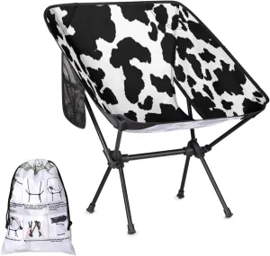 Animal Cow Print Camping Chair Lightweight Portable Folding Camp Chairs for Adults Easy Installation for Camping Fishing Hiking Picnic Travel Festival Supports 176lbs