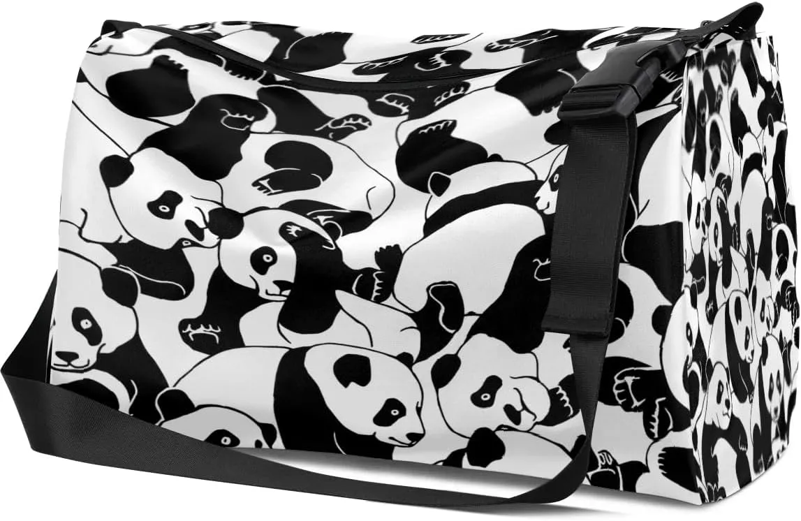 Animal Pandas Pattern Small Gym Bag for Men Women Workout Sport Duffle Bag Waterproof Weekender Overnight Bag Lightweight Carry on Tote Bag Crossbody Shoulder Travel Bag for Swim Yoge Dance