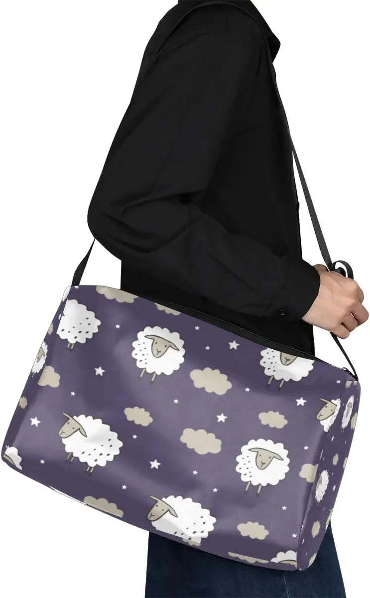 Animal Sheep Pattern Small Gym Bag for Men Women Workout Sport Duffle Bag Waterproof Weekender Overnight Bag Lightweight Carry on Tote Bag Crossbody Shoulder Travel Bag for Swim Yoge Dance