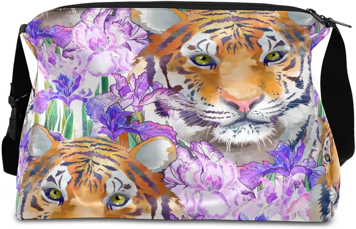 Animal Tiger Flower Small Gym Bag for Men Women Workout Sport Duffle Bag Waterproof Weekender Overnight Bag Lightweight Carry on Tote Bag Crossbody Shoulder Travel Bag for Swim Yoge Dance