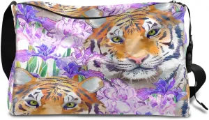 Animal Tiger Flower Small Gym Bag for Men Women Workout Sport Duffle Bag Waterproof Weekender Overnight Bag Lightweight Carry on Tote Bag Crossbody Shoulder Travel Bag for Swim Yoge Dance