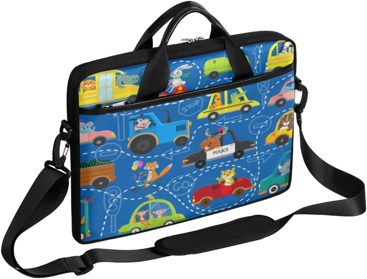 Animals Cars Laptop Computer Bag Waterproof Shoulder Messenger Bag 13-15 inch Durable Laptop Tote Bag with Shoulder Strap Handle Lightweight Crossbody Briefcase