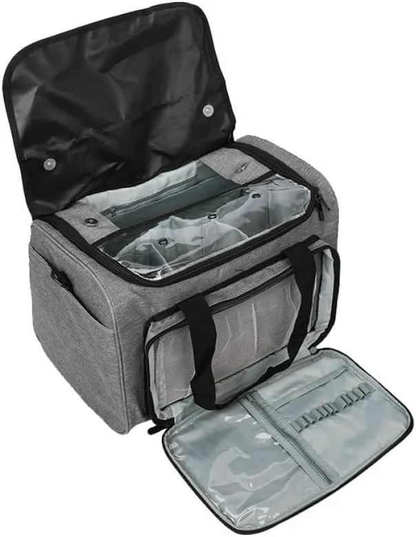 Anneome Multi Function Woolen Yarn Storage Bag Large Capacity Travel Organizer Tote with Shoulder Strap Durable Cloth Organizer for Crocheting and Knitting Accessories Grey