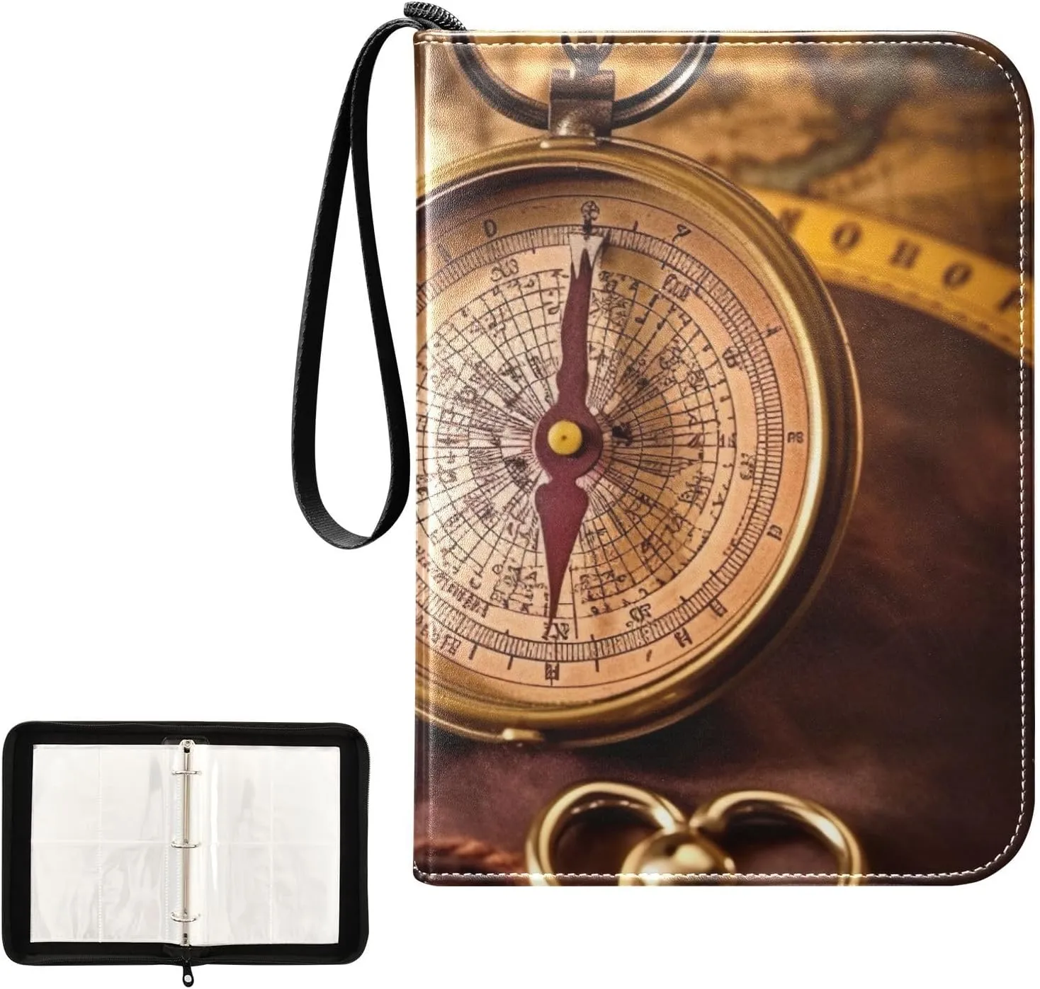 Antique Map Card Binder 4-Pocket, 400 Pockets Trading Cards Holder Games Card Albums Storage Organizer Case for Football, Baseball Cards