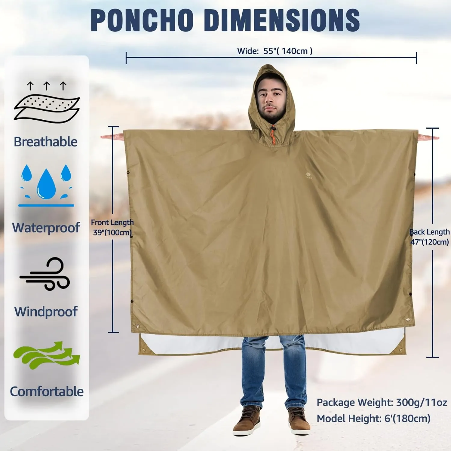 ANYOO Hooded Rain Poncho for Adults Waterproof Lightweight Rain Coat for Men Women Reusable Rain Jacket for Emergency Outdoor