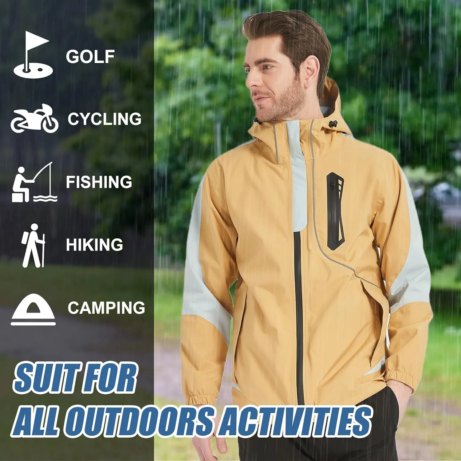Arasiyama Men's Lightweight Waterproof Rain Jacket Windproof Raincoat with Hood Outdoor Ventures