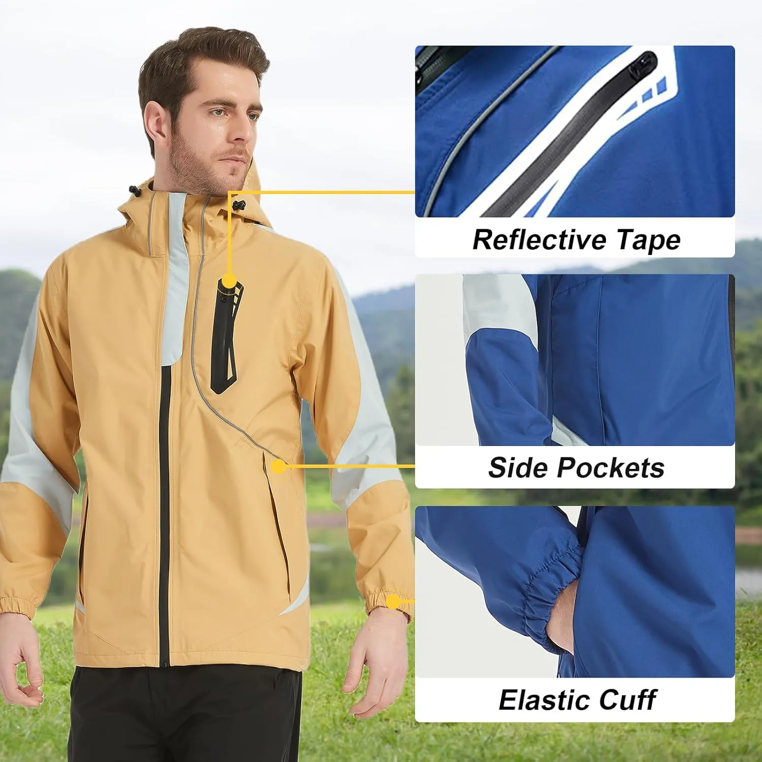 Arasiyama Men's Lightweight Waterproof Rain Jacket Windproof Raincoat with Hood Outdoor Ventures