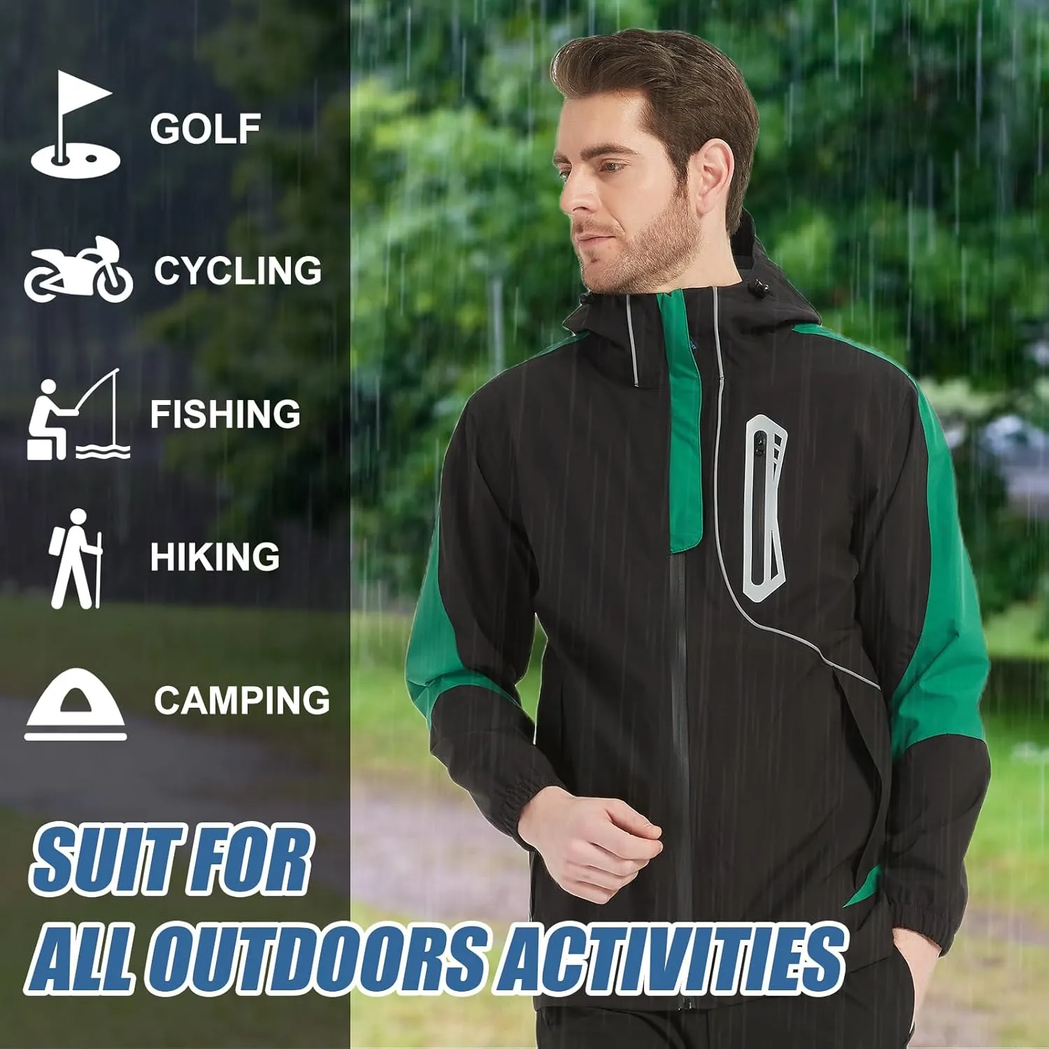 Arasiyama Men's Lightweight Waterproof Rain Jacket Windproof Raincoat with Hood Outdoor Ventures