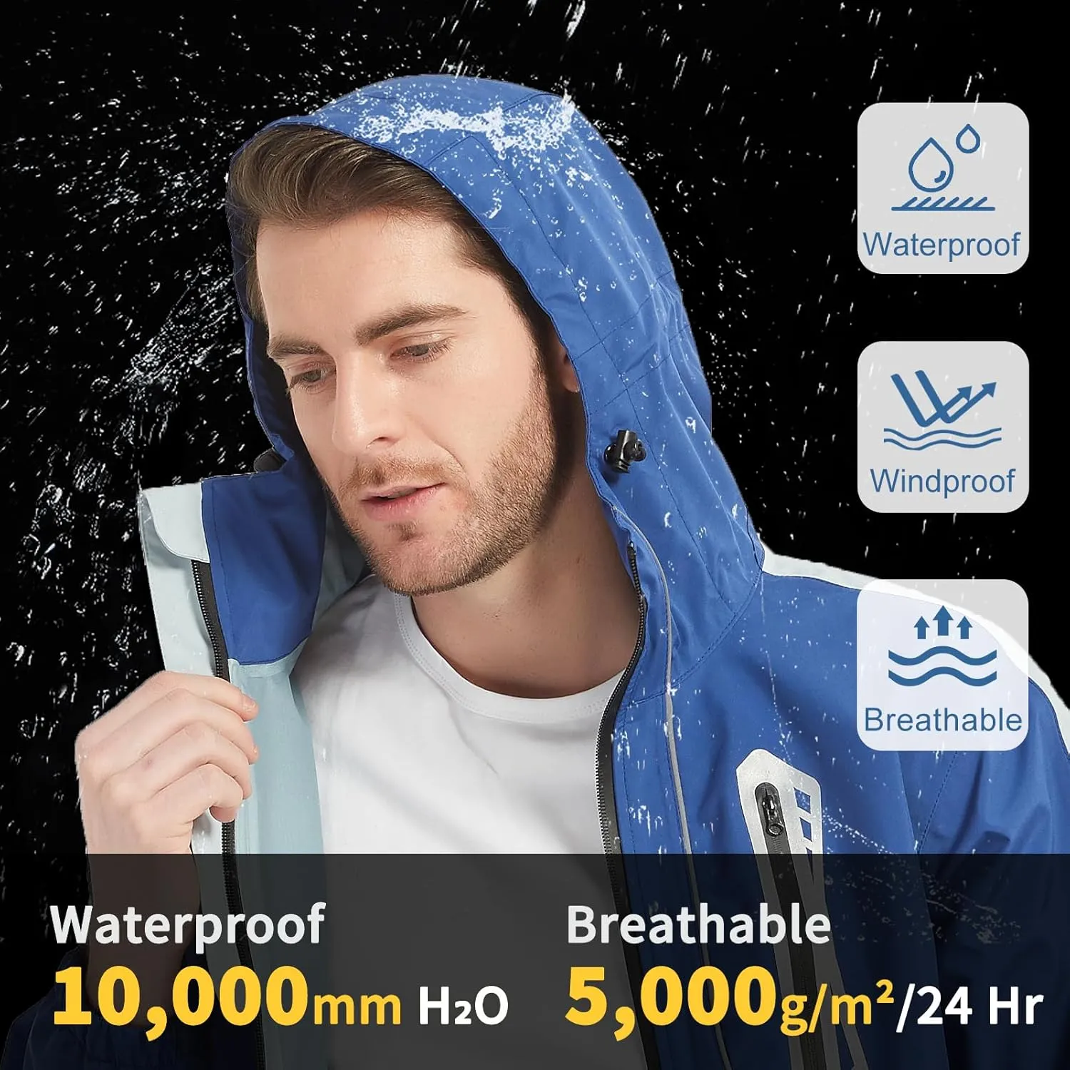 Arasiyama Men's Lightweight Waterproof Rain Jacket Windproof Raincoat with Hood Outdoor Ventures