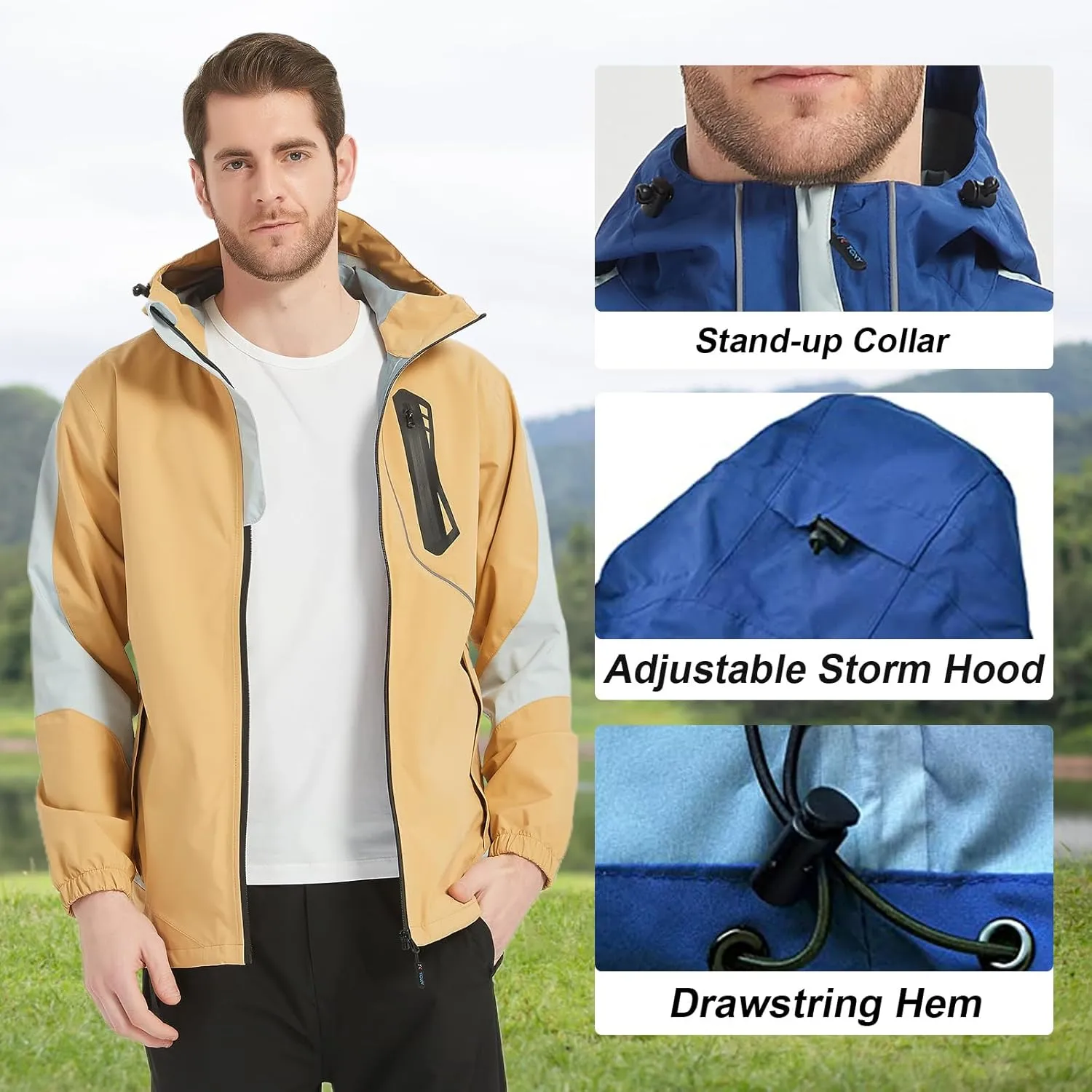 Arasiyama Men's Lightweight Waterproof Rain Jacket Windproof Raincoat with Hood Outdoor Ventures