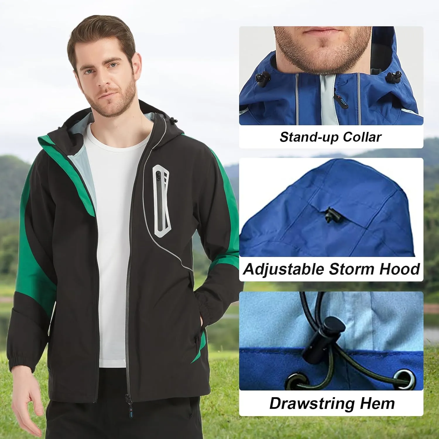 Arasiyama Men's Lightweight Waterproof Rain Jacket Windproof Raincoat with Hood Outdoor Ventures