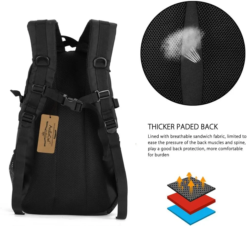 ArcEnCiel Motorcycle Backpack Tactical Military Bag for Outdoor Hiking Camping Trekking - Rain Cover Patch Included
