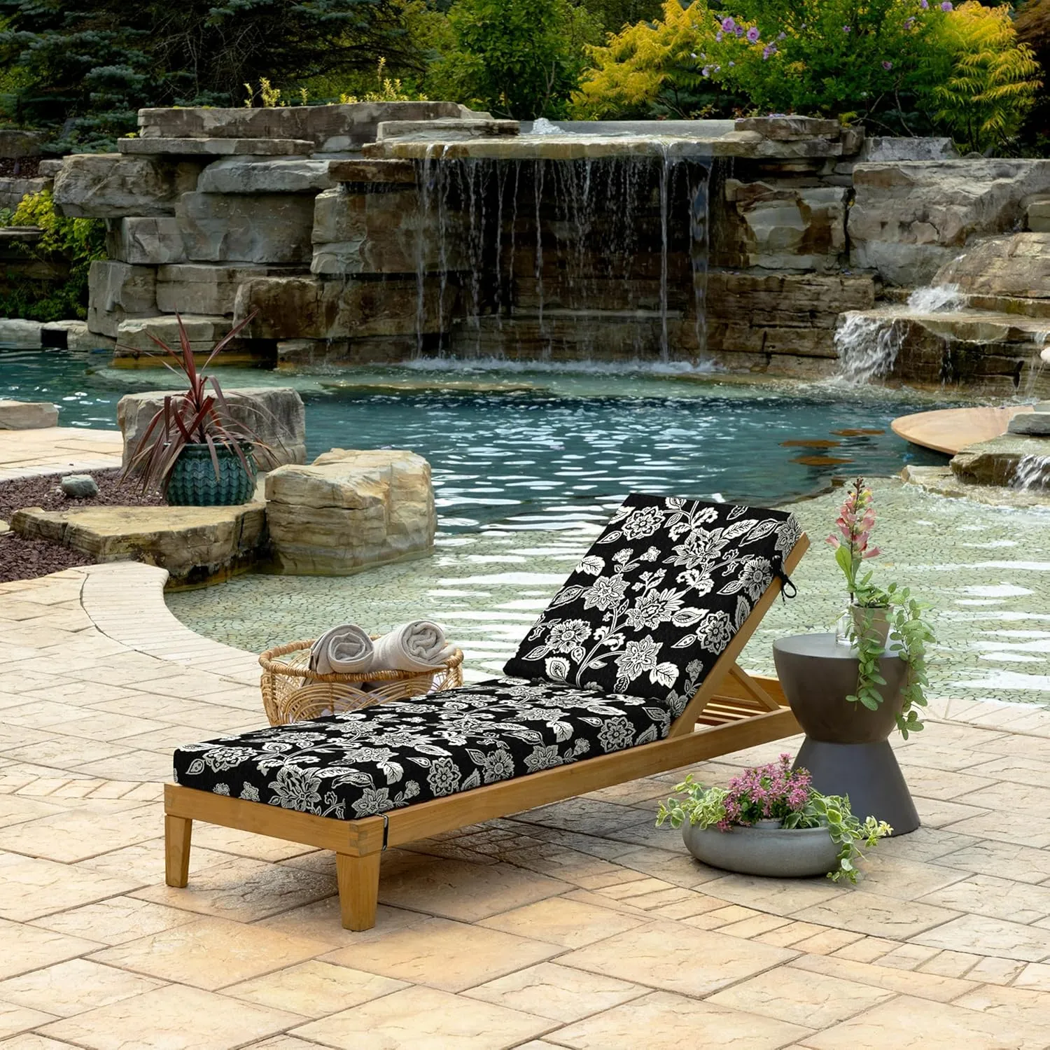 Arden Foam Outdoor Chaise Lounge Cushion, 21 x 72, Made with ProFoam, Rain-Proof, Fade Resistant, Ashland Black Jacobean