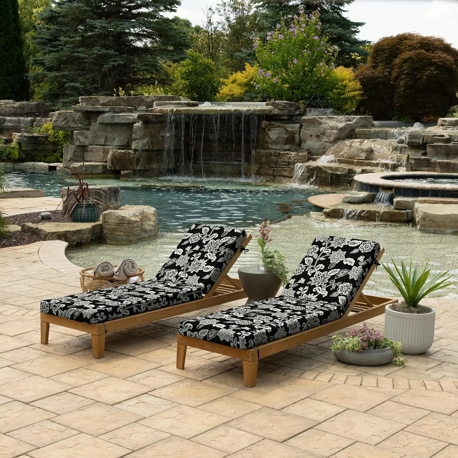 Arden Foam Outdoor Chaise Lounge Cushion, 21 x 72, Made with ProFoam, Rain-Proof, Fade Resistant, Ashland Black Jacobean
