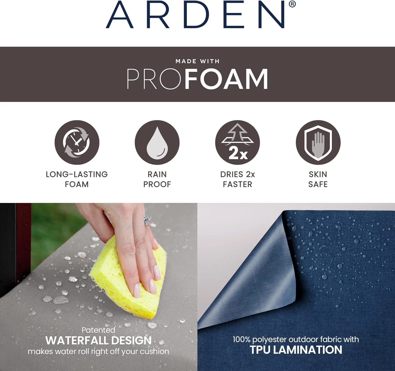 Arden Foam Outdoor Chaise Lounge Cushion, 21 x 72, Made with ProFoam, Rain-Proof, Fade Resistant, Black Cabana Stripe