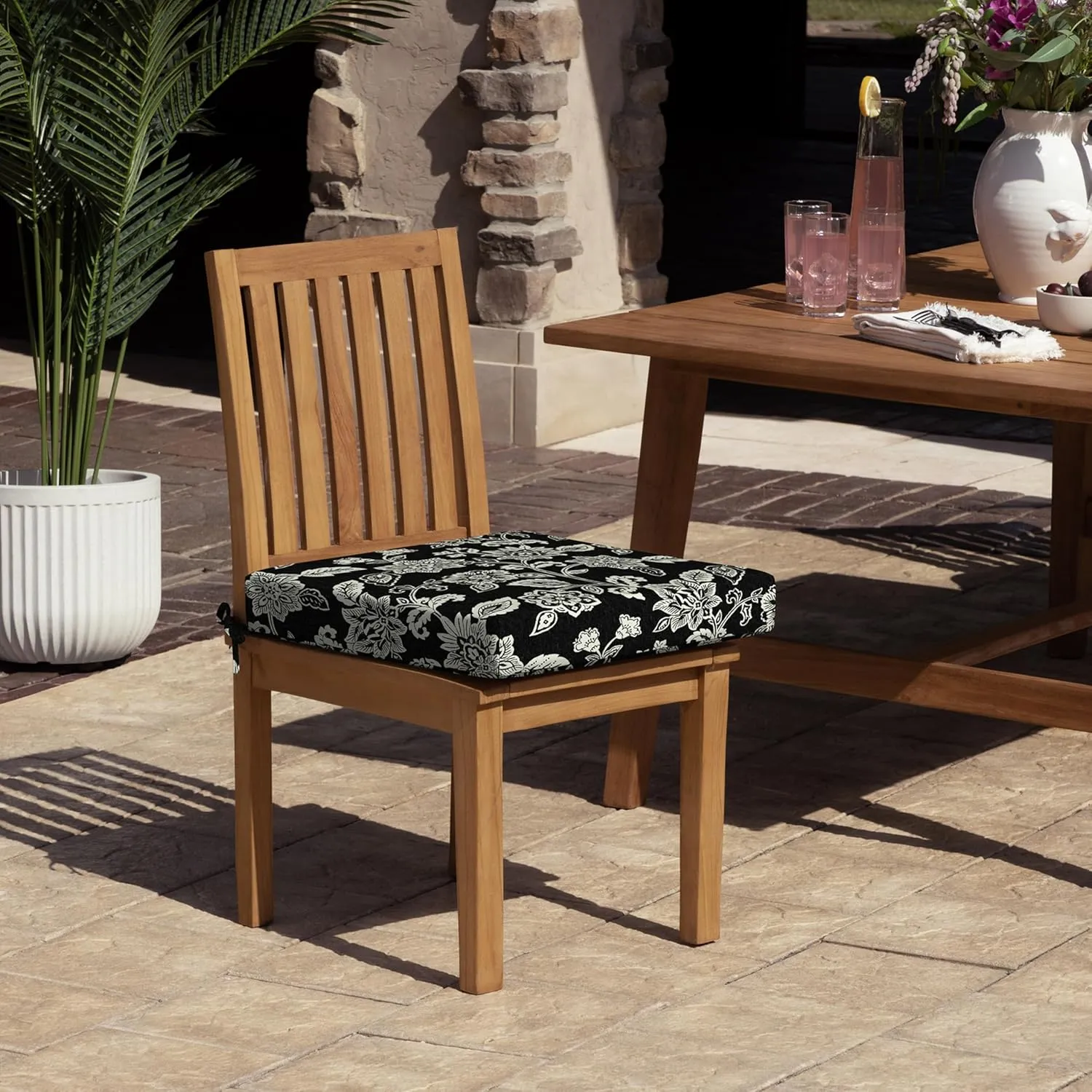 Arden Foam Outdoor Dining Seat Cushion, 19 x 19, Made with ProFoam, Rain-Proof, Fade Resistant, Ashland Black Jacobean