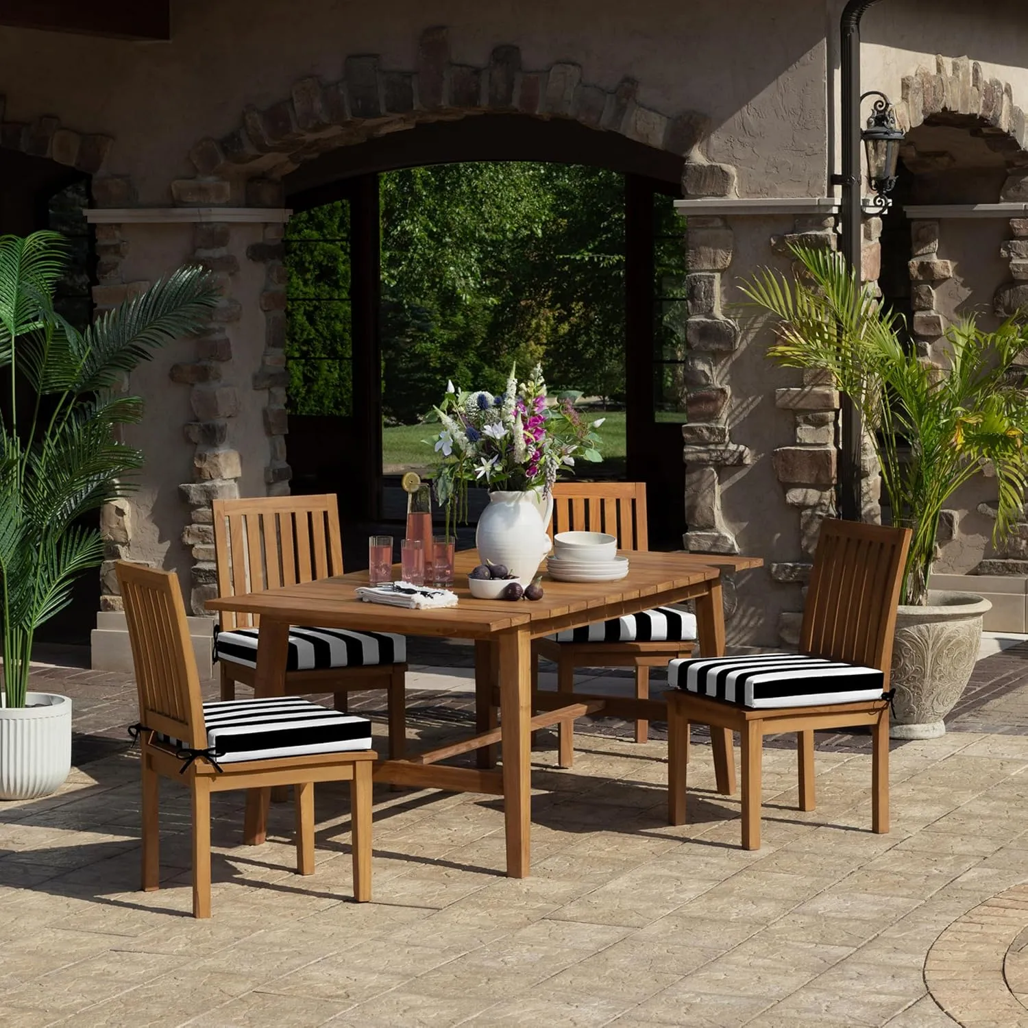 Arden Foam Outdoor Dining Seat Cushion, 19 x 19, Made with ProFoam, Rain-Proof, Fade Resistant, Black Cabana Stripe