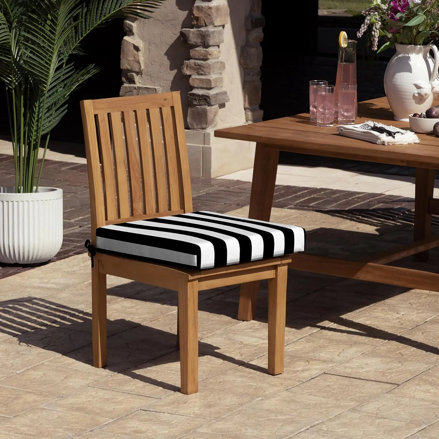 Arden Foam Outdoor Dining Seat Cushion, 19 x 19, Made with ProFoam, Rain-Proof, Fade Resistant, Black Cabana Stripe