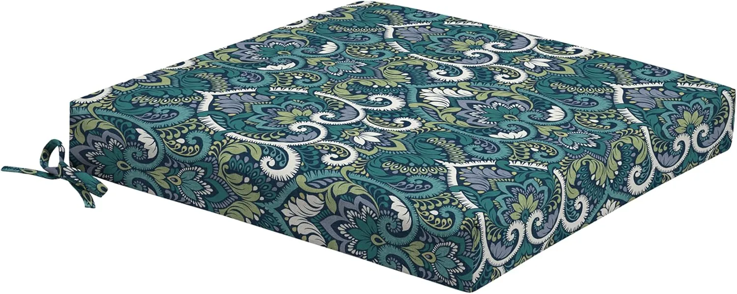 Arden Foam Outdoor Dining Seat Cushion, 19 x 19, Made with ProFoam, Rain-Proof, Fade Resistant, Sapphire Aurora Blue Damask
