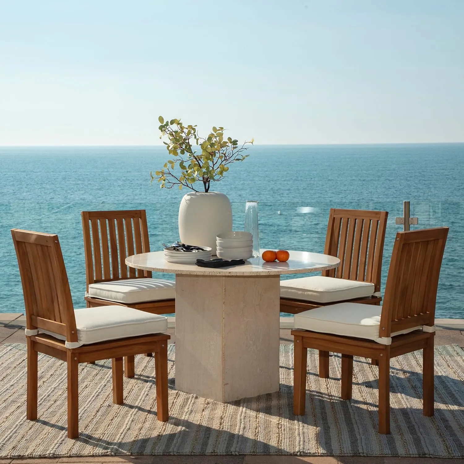 Arden Foam Outdoor Double Welted Dining Seat Cushion, 19 x 19, Made with ProFoam, Rain-Proof, Fade Resistant, Cream Woven Solid